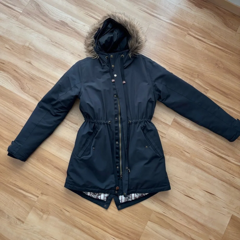 Burton Women's Saxton Black Parka with Faux Fur Hood - Picture 1 of 4